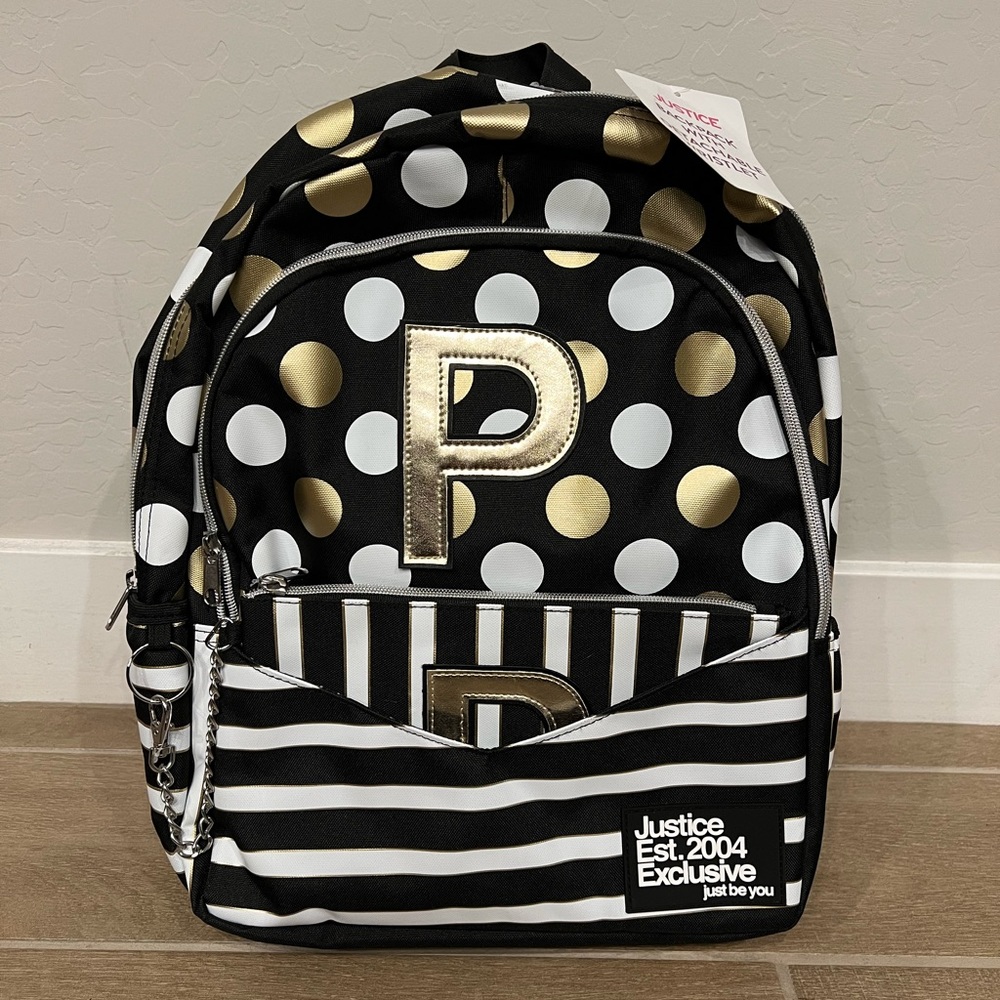 Justice “P” Initial Backpack with matching wristlet.